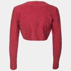 Alaia Red Patterned Lurex Knit Open Front Cropped Shrug M