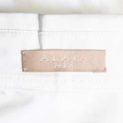 Pre Owned Alaia White Cotton Cinched Waist Embroidered Peplum Detailed Top M