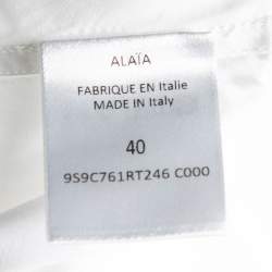 Pre Owned Alaia White Cotton Cinched Waist Embroidered Peplum Detailed Top M