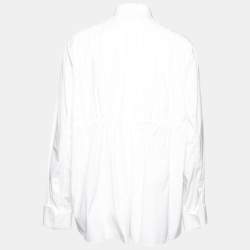 Pre Owned Alaia White Cotton Cinched Waist Embroidered Peplum Detailed Top M