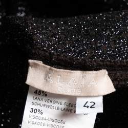 Pre Owned Alaia Dark Brown Wool Metallic Floral Embroidered Crew Neck Long Sleeve Top L