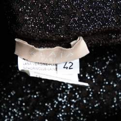 Pre Owned Alaia Dark Brown Wool Metallic Floral Embroidered Crew Neck Long Sleeve Top L