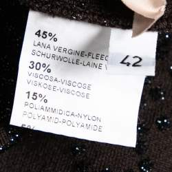 Pre Owned Alaia Dark Brown Wool Metallic Floral Embroidered Crew Neck Long Sleeve Top L