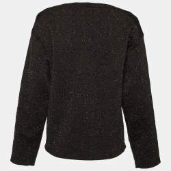 Pre Owned Alaia Dark Brown Wool Metallic Floral Embroidered Crew Neck Long Sleeve Top L