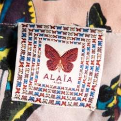 Pre Owned Alaia Beige Butterfly Printed Silk Cinched Waist Dress M 