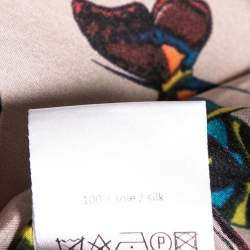 Pre Owned Alaia Beige Butterfly Printed Silk Cinched Waist Dress M 