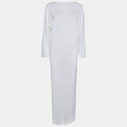 Pre Owned Alaia White Knit Crew Neck Batwing Sleeve Maxi Dress M