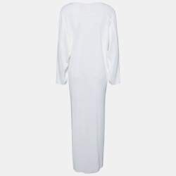 Pre Owned Alaia White Knit Crew Neck Batwing Sleeve Maxi Dress M
