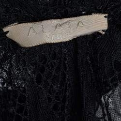 Pre Owned Alaia Black Lace Ruffled Tie-Up Detail Cropped Jacket M