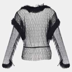 Pre Owned Alaia Black Lace Ruffled Tie-Up Detail Cropped Jacket M