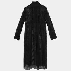Pre Owned Alaia Black Patterned Laser Cut Cotton Shirt Dress M