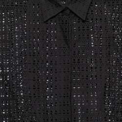 Pre Owned Alaia Black Patterned Laser Cut Cotton Shirt Dress M