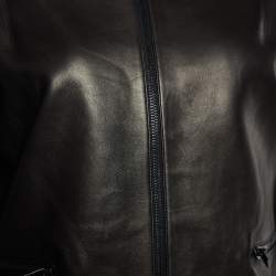 Pre Owned Alaia Brown Leather Zip Front Hooded Jacket M