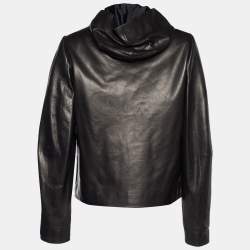 Pre Owned Alaia Brown Leather Zip Front Hooded Jacket M