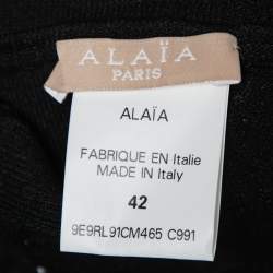 Pre Owned Alaia Black Stretch Knit Sleeveless Raffia Fringed Dress L