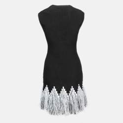 Pre Owned Alaia Black Stretch Knit Sleeveless Raffia Fringed Dress L