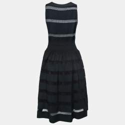 Pre Owned Alaia Black Knit & Lace Paneled Sleeveless Flared Dress M