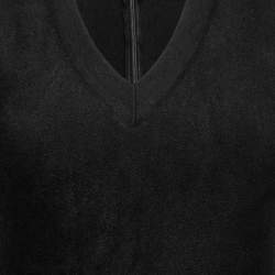 Pre Owned فستان علايا قطيفة أسود فاتح مزين طرف قصة ليزر بلا أكمام مقاس وسط - ميديوم