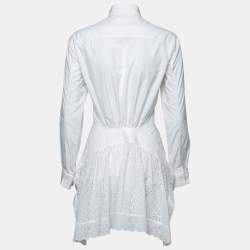 Pre Owned Alaia White Cotton Eyelet Tail Button Front Blouse M