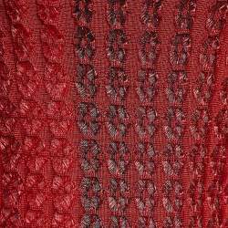 Pre Owned Alaia Red Textured Knit Pleated Fit & Flare Dress M