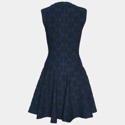 Pre Owned Alaia Midnight Blue Lurex Jacquard Knit Fit & Flare Dress M