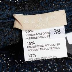 Pre Owned Alaia Midnight Blue Lurex Jacquard Knit Fit & Flare Dress M