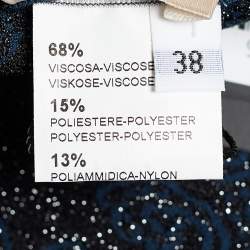 Pre Owned Alaia Midnight Blue Lurex Jacquard Knit Fit & Flare Dress M