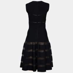 Pre Owned Alaia Black Pointelle Knit Detail Flared Dress M