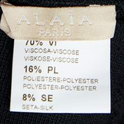 Pre Owned Alaia Black Pointelle Knit Detail Flared Dress M