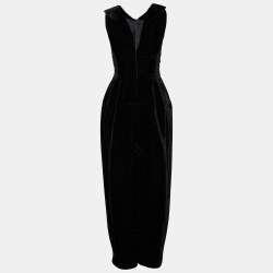 Pre Owned Alaia Black Lamé Velvet Collared Maxi Dress M