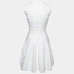 Pre Owned Alaia White Patterned Knit Sleeveless Dress M