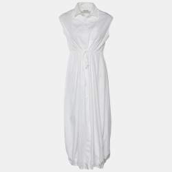 Pre Owned Alaia White Cotton Waist Tie Detail Maxi Dress L
