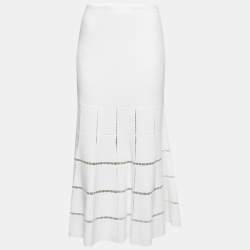 Alaia White Stretch-Knit Flared Midi Skirt M