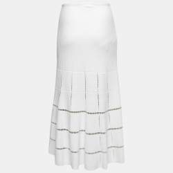 Alaia White Stretch-Knit Flared Midi Skirt M