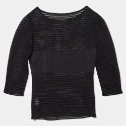 Alaia Black Crochet Knit Elasticized Waist Top M