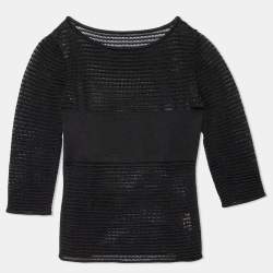 Alaia Black Crochet Knit Elasticized Waist Top M