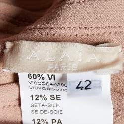 Alaia Light Pink Patterned Knit Ruffle Detail Midi Dress L