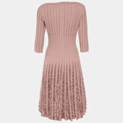 Alaia Light Pink Patterned Knit Ruffle Detail Midi Dress L