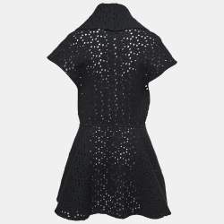 Alaia Black Perforated Wool Sleeveless Flared Vest Coat L