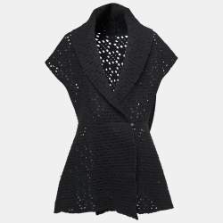 Alaia Black Perforated Wool Sleeveless Flared Vest Coat L