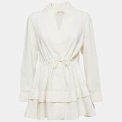 Alaia Cream Embroidered Crepe Drawstring Kimono Jacket M