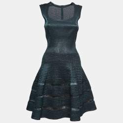 Alaia Green/Blue Textured Viscose Flared Dress M