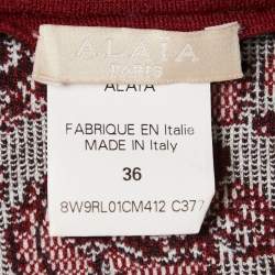Pre Owned Alaia Maroon Jacquard Wool Knit Scalloped Hem Dress S