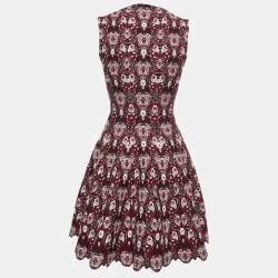 Pre Owned Alaia Maroon Jacquard Wool Knit Scalloped Hem Dress S