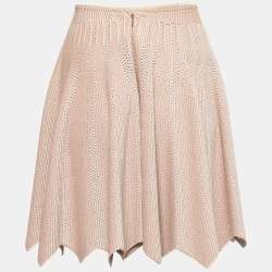 Pre Owned Alaia Pink Perforated Knit Flared Short Skirt S