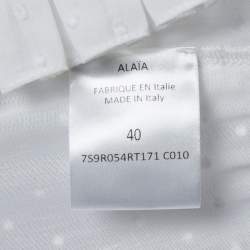 Alaia White Dotted Cotton Long Sleeve Ruffled Mini Dress M