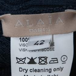 Pre Owned Alaia Navy Blue Patterned Knit Sleeveless Maxi Dress L