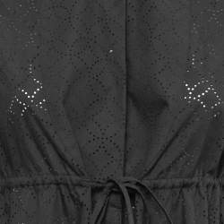 Alaia Black Perforated Cotton Blend Button Front Midi Shirt Dress S  