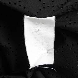 Alaia Black Perforated Cotton Blend Button Front Midi Shirt Dress S  
