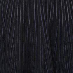 Alaia Black & Navy Blue Textured Knit Flared Mini Skirt S